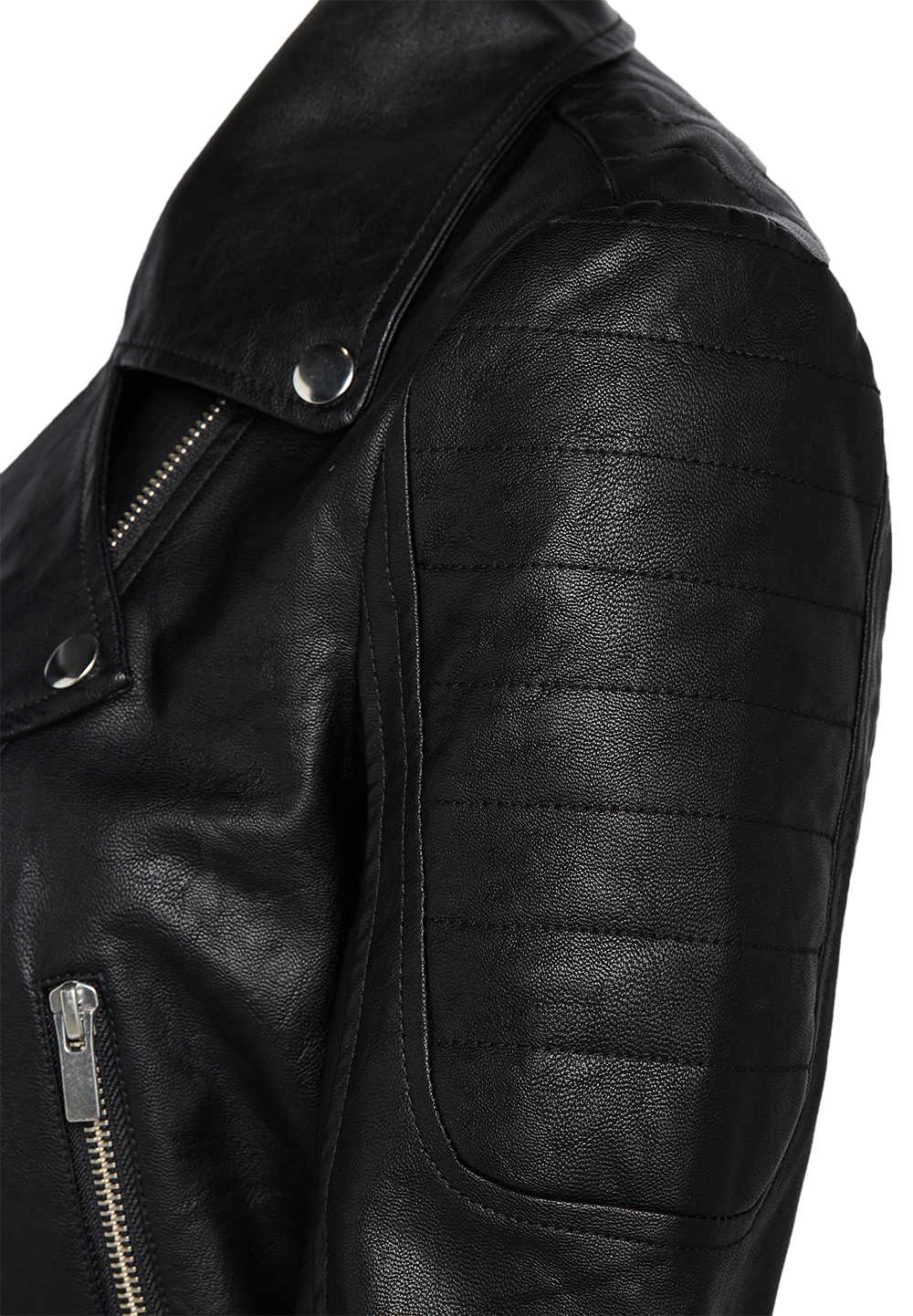 KORA VEGAN LEATHER BIKER JACKET in colour CAVIAR
