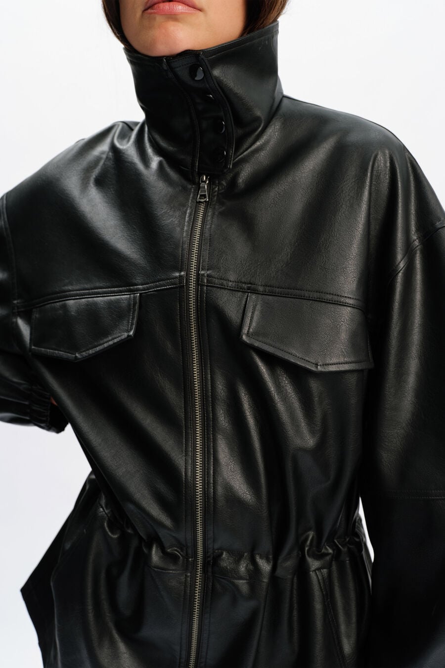 ANJA VEGAN LEATHER JACKET in colour Black