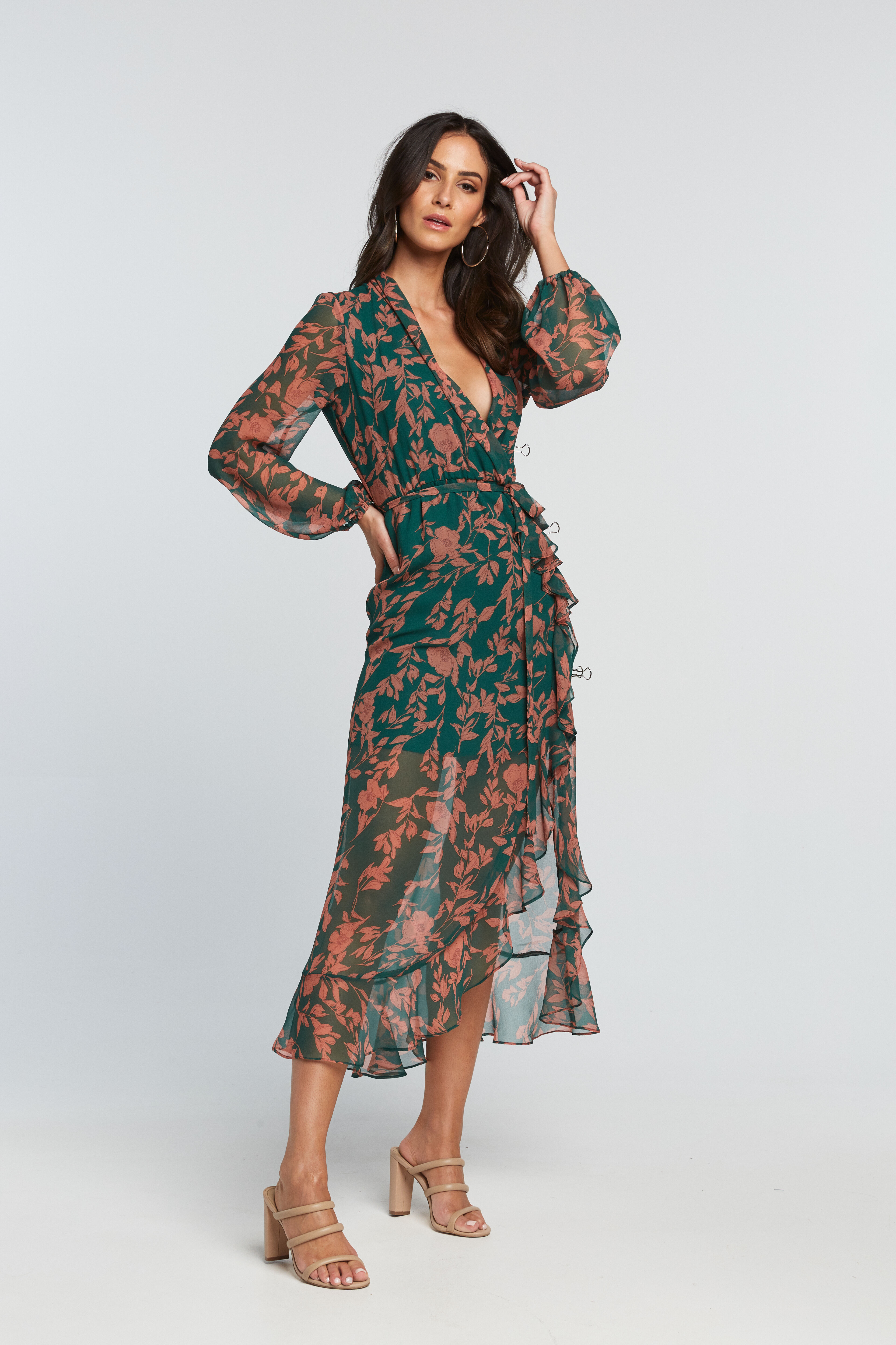 bardot green floral dress