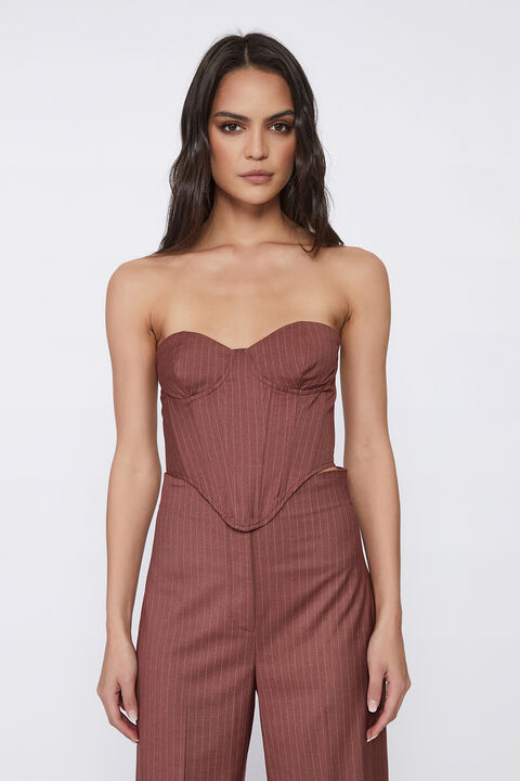 PIN STRIPE BUSTIER in colour CHESTNUT STRIPE
