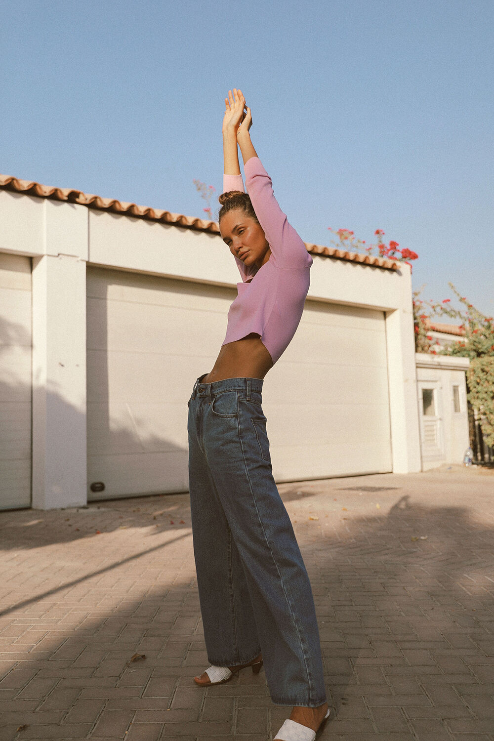 Long Sleeve Crop Knit Top in Candy Pink 