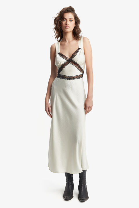 EMORY LACE SLIP DRESS in colour ANTHRACITE