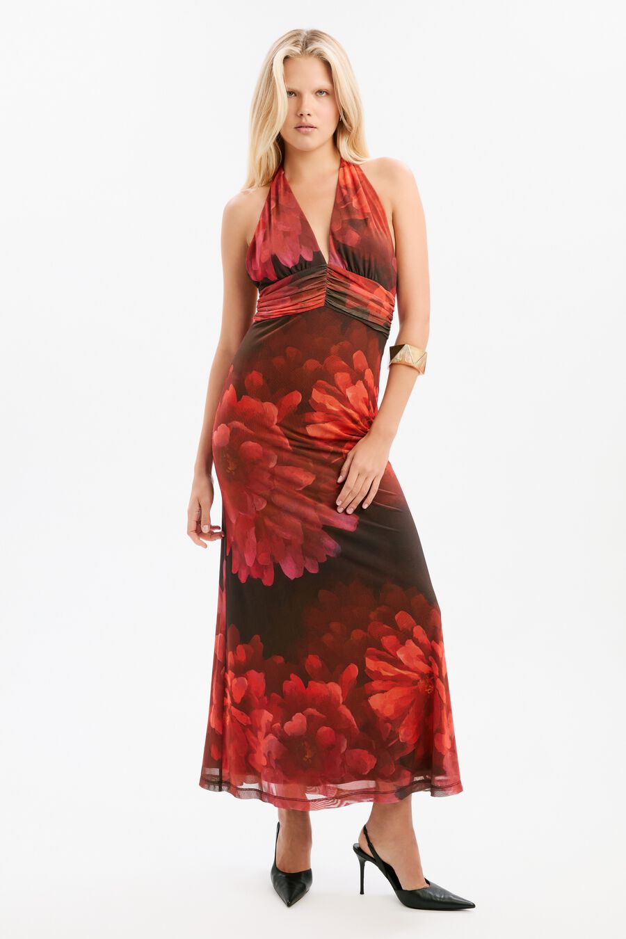 Elera Printed Mesh Maxi Dress