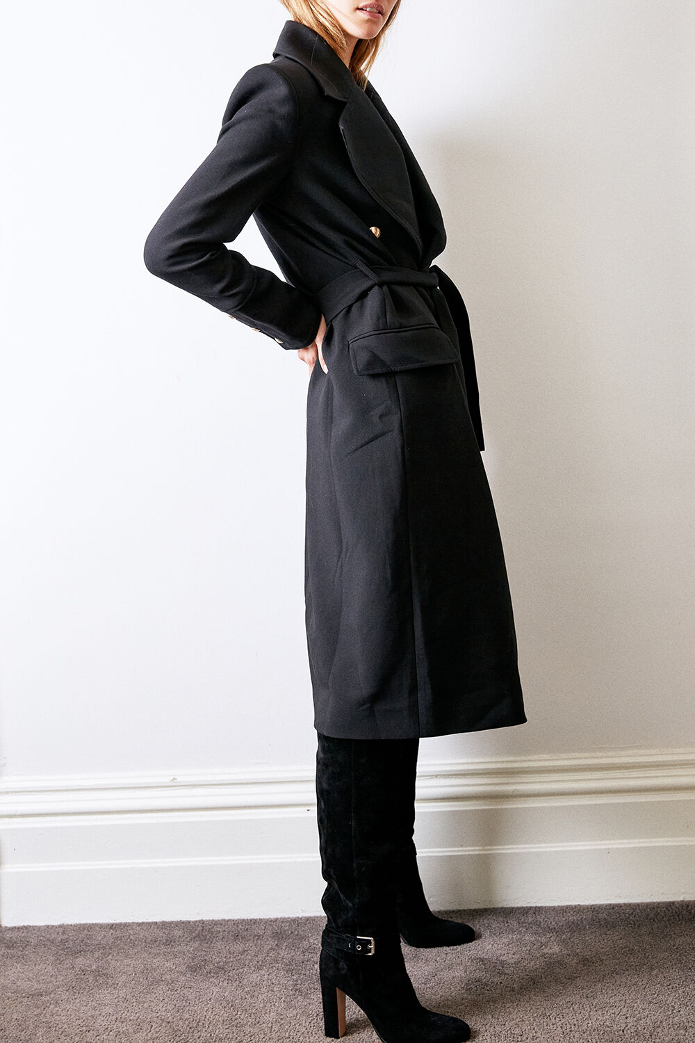 black midi coat