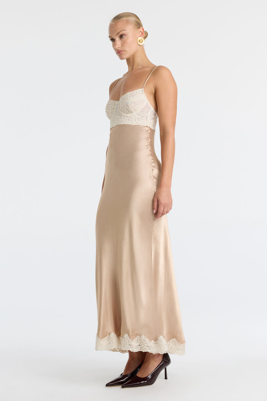 Tzarian Satin Lace Midi Dress