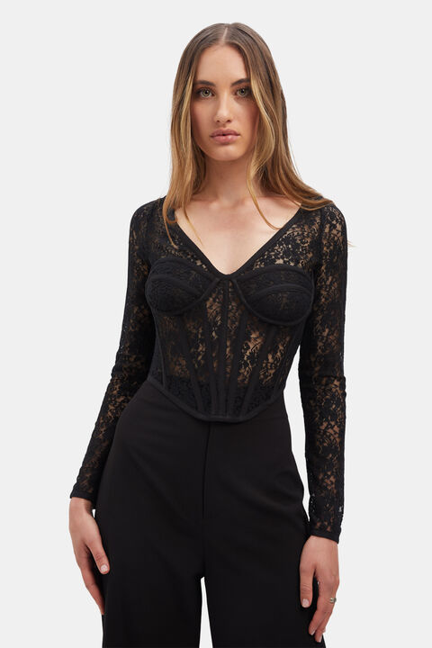 LACE CORSET TOP in colour CAVIAR