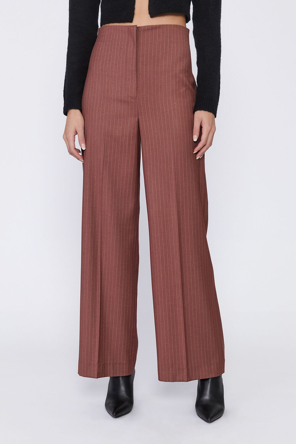 PIN STRIPE HIGH WAIST PANT in colour CHESTNUT STRIPE