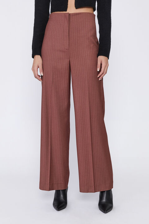 PIN STRIPE HIGH WAIST PANT in colour CHESTNUT STRIPE