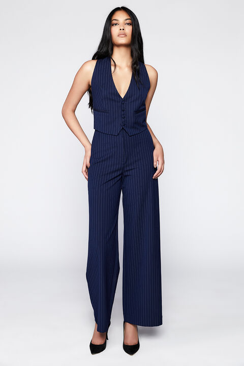 PIN STRIPE WIDE LEG PANT in colour BLACK IRIS