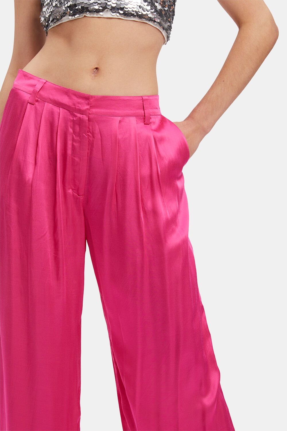 LENA PIN TUCK PANT in colour HOT PINK