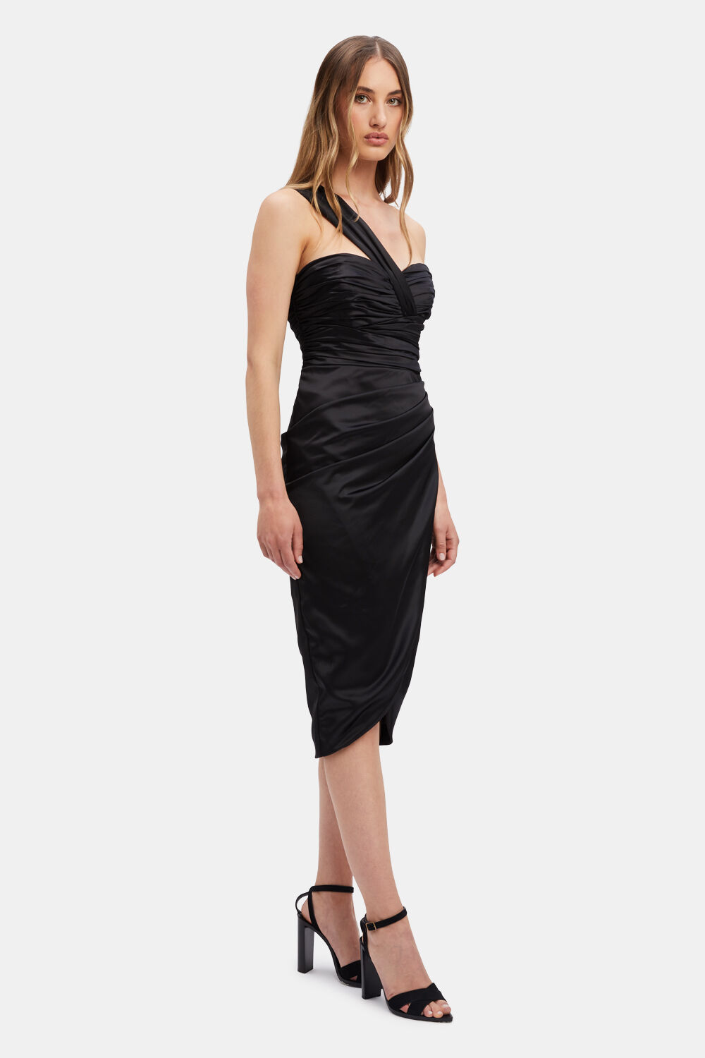 VEDA DRAPE MIDI DRESS in colour CAVIAR