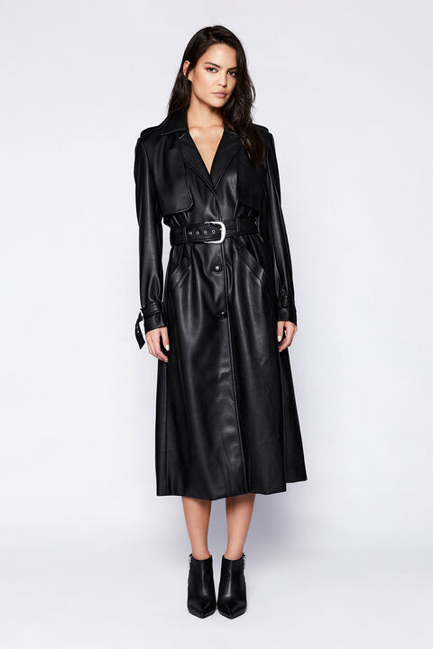 VEGAN LEATHER TRENCH COAT in colour CAVIAR