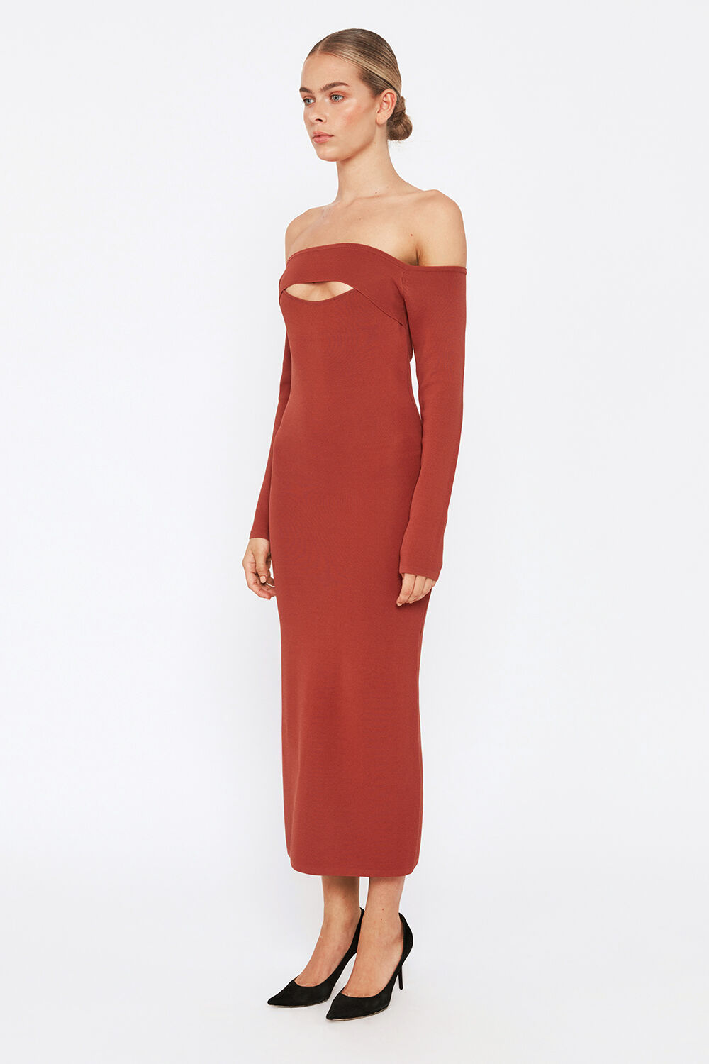 LAINA MIDI KNIT DRESS in colour COPPER BROWN