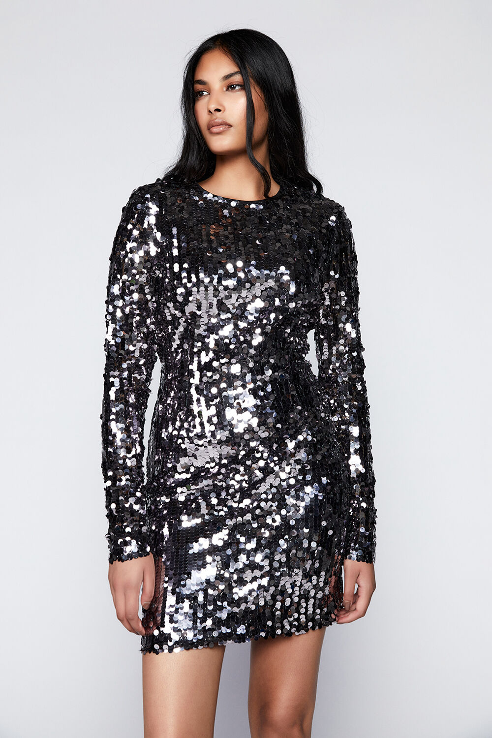 VALENTINA SEQUIN MINI DRESS in colour CASTLEROCK