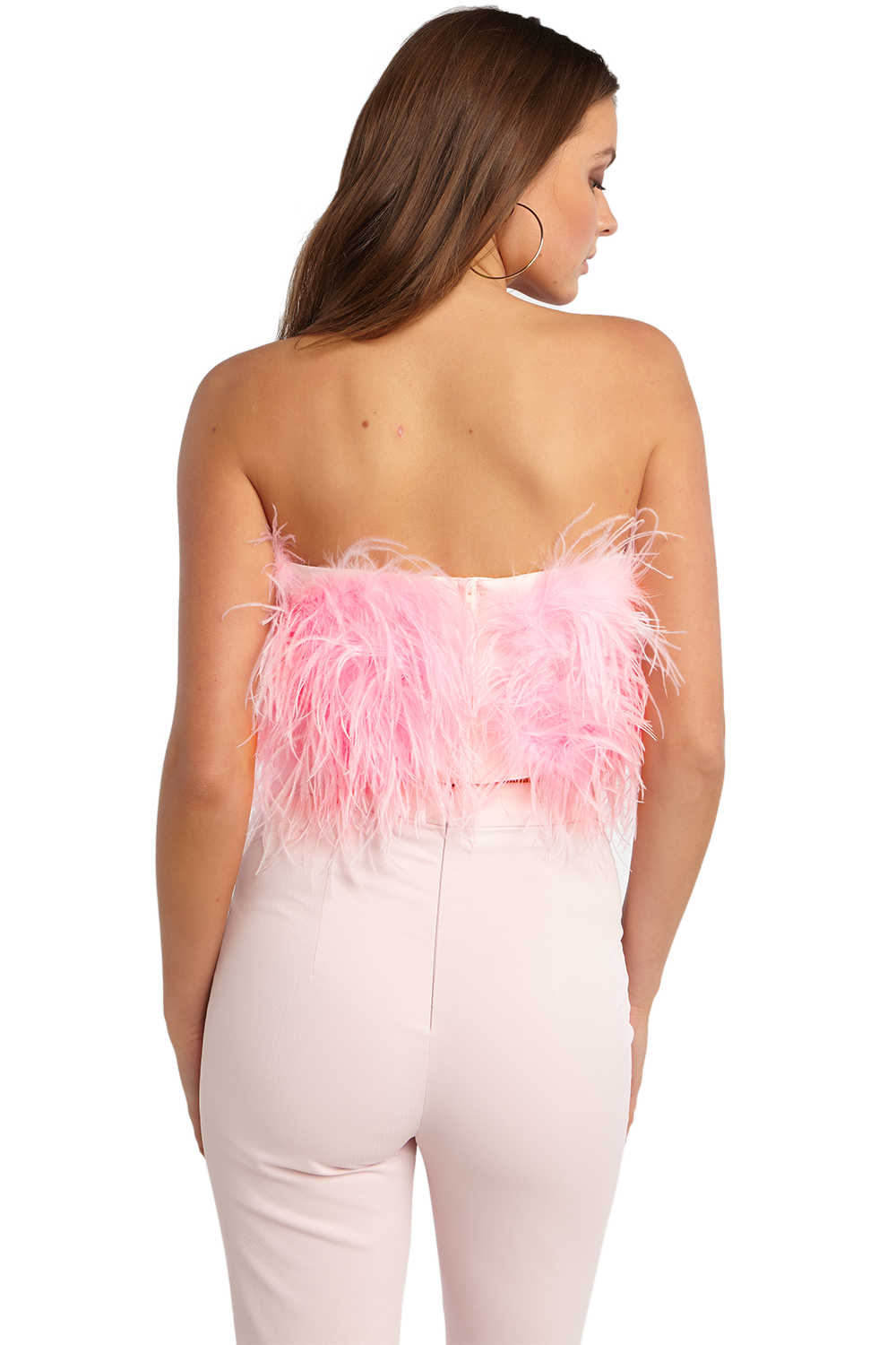 Feather Bustier Top In Lili Pink Bardot