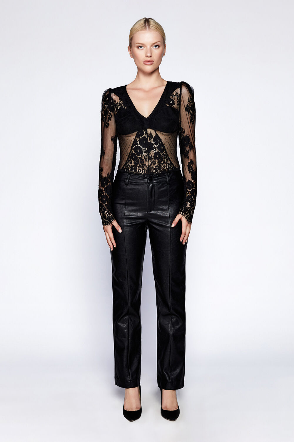 VEGAN LEATHER HIPSTER PANT in colour CAVIAR