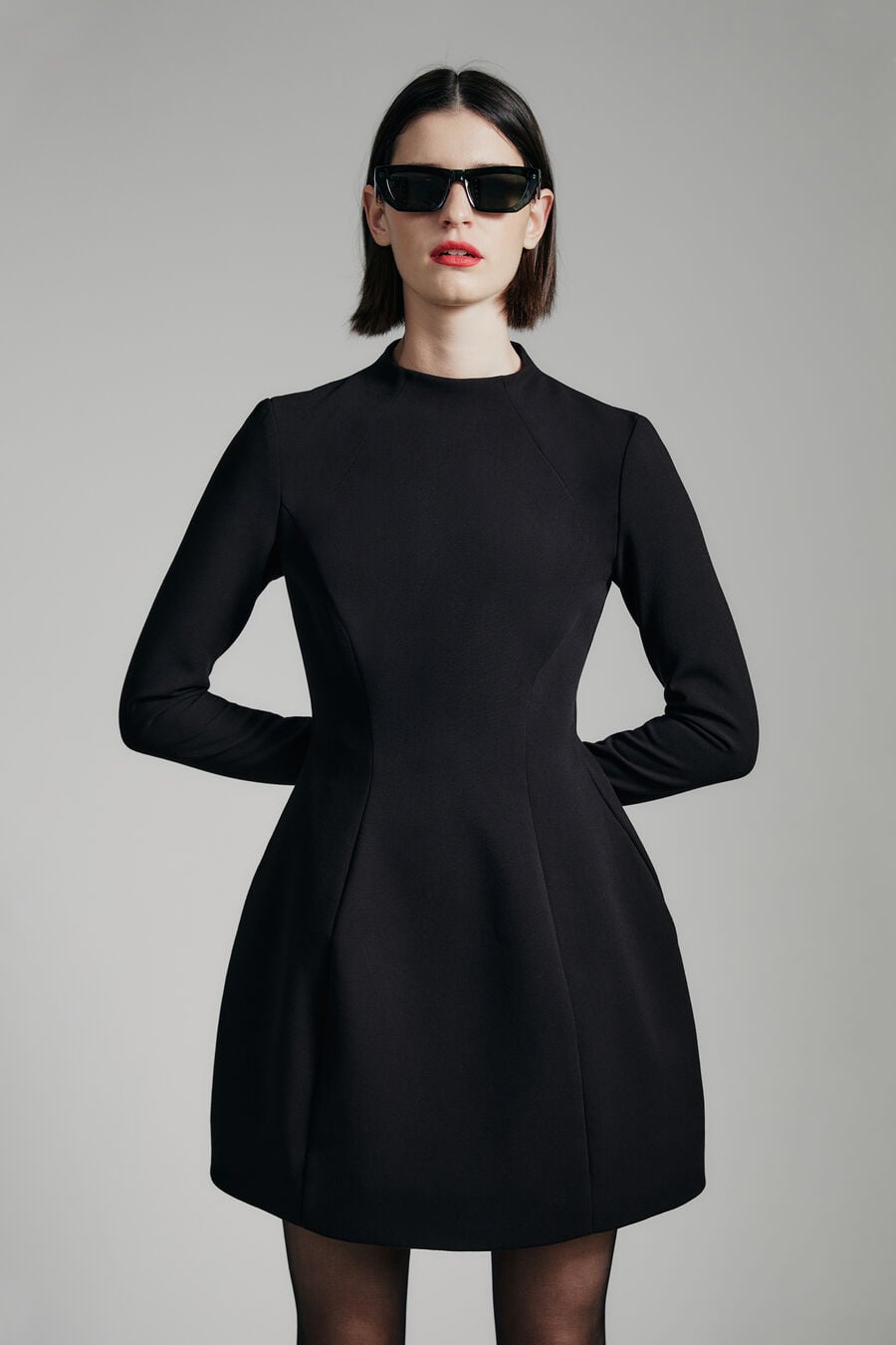 Delphi Long Sleeve Mini Dress In Black | Bardot
