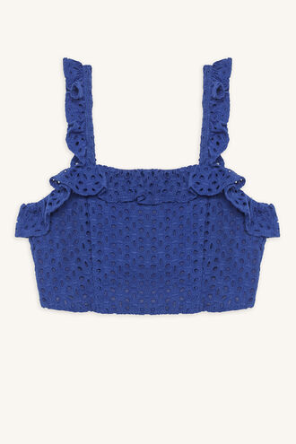 ELKE RUFFLE TOP in colour CLASSIC BLUE