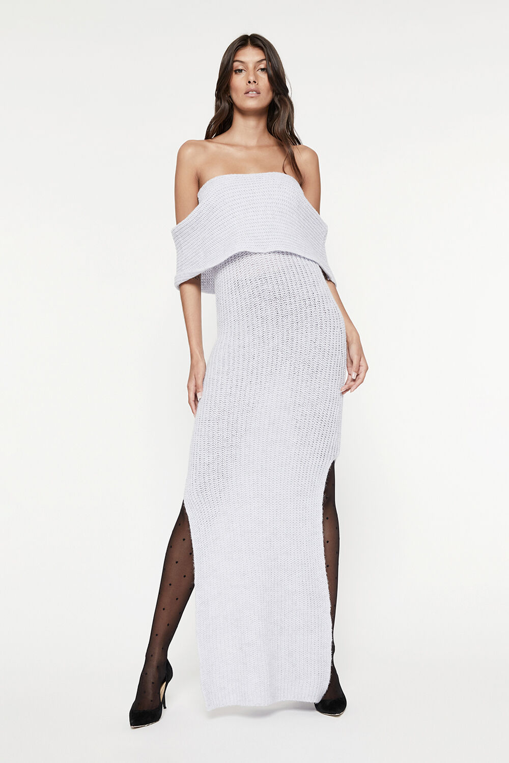 white off the shoulder knit dress