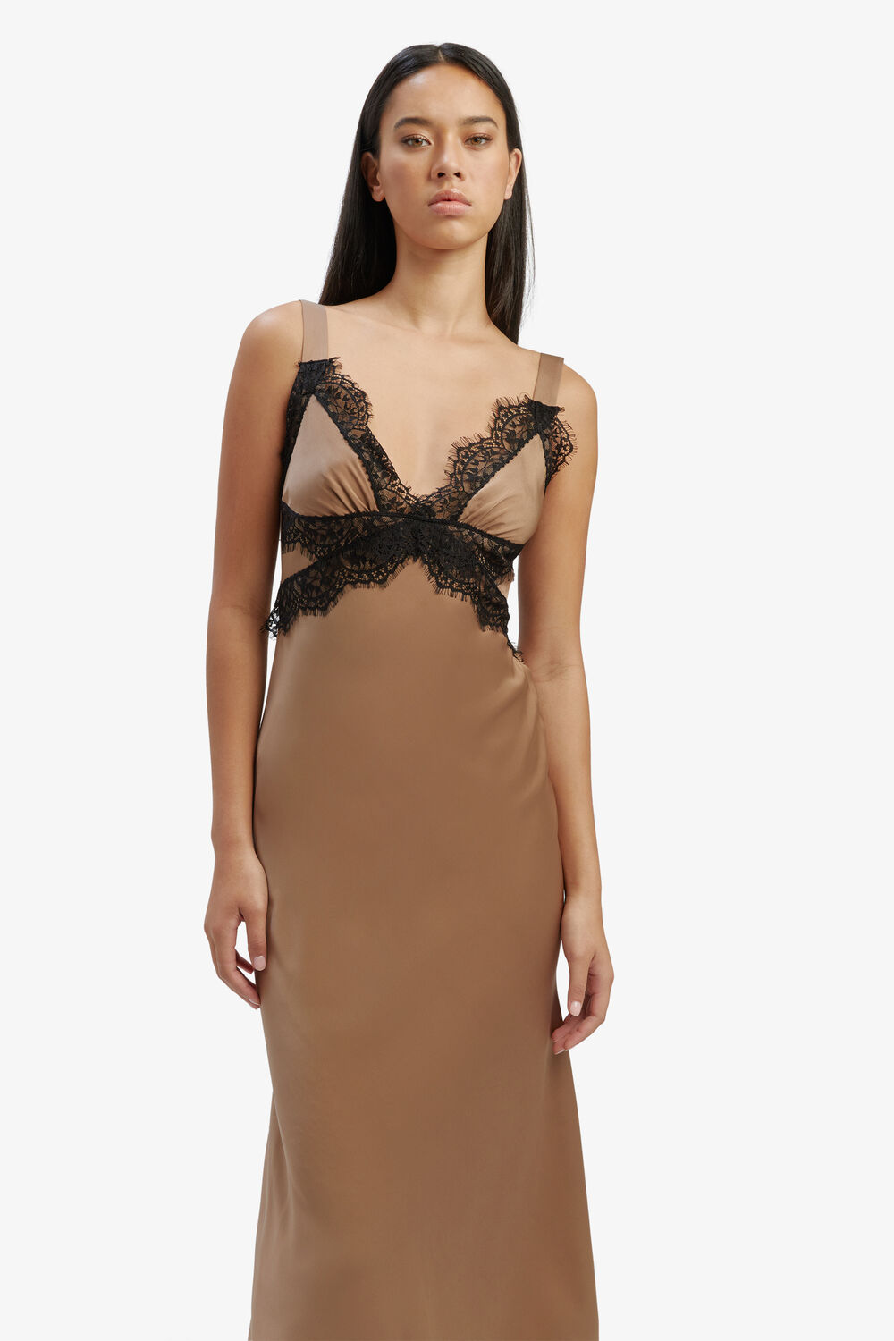 DELTA SATIN MIDI DRESS in colour FOSSIL