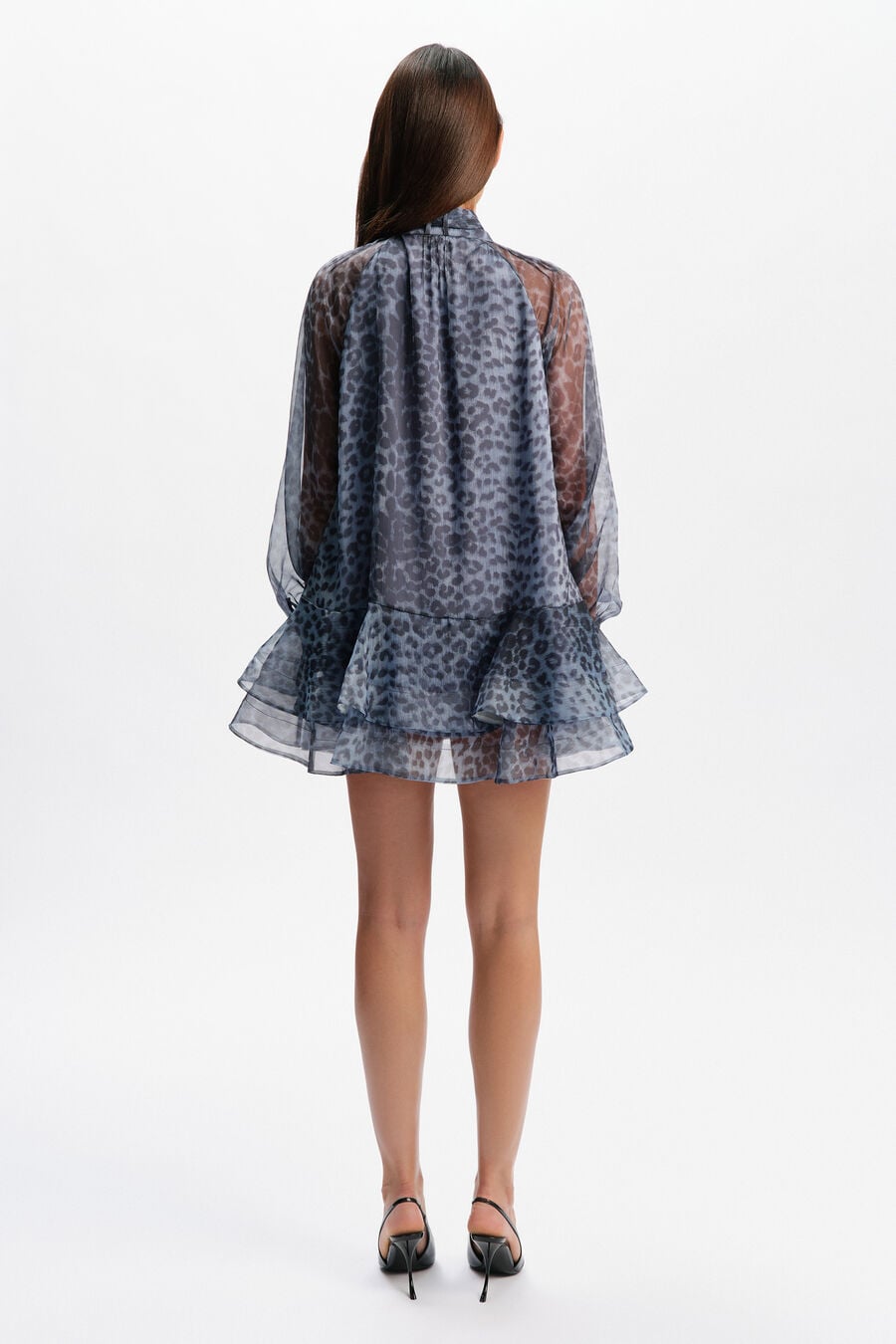 ADRIE BABYDOLL MINI DRESS in colour Blue Leopard