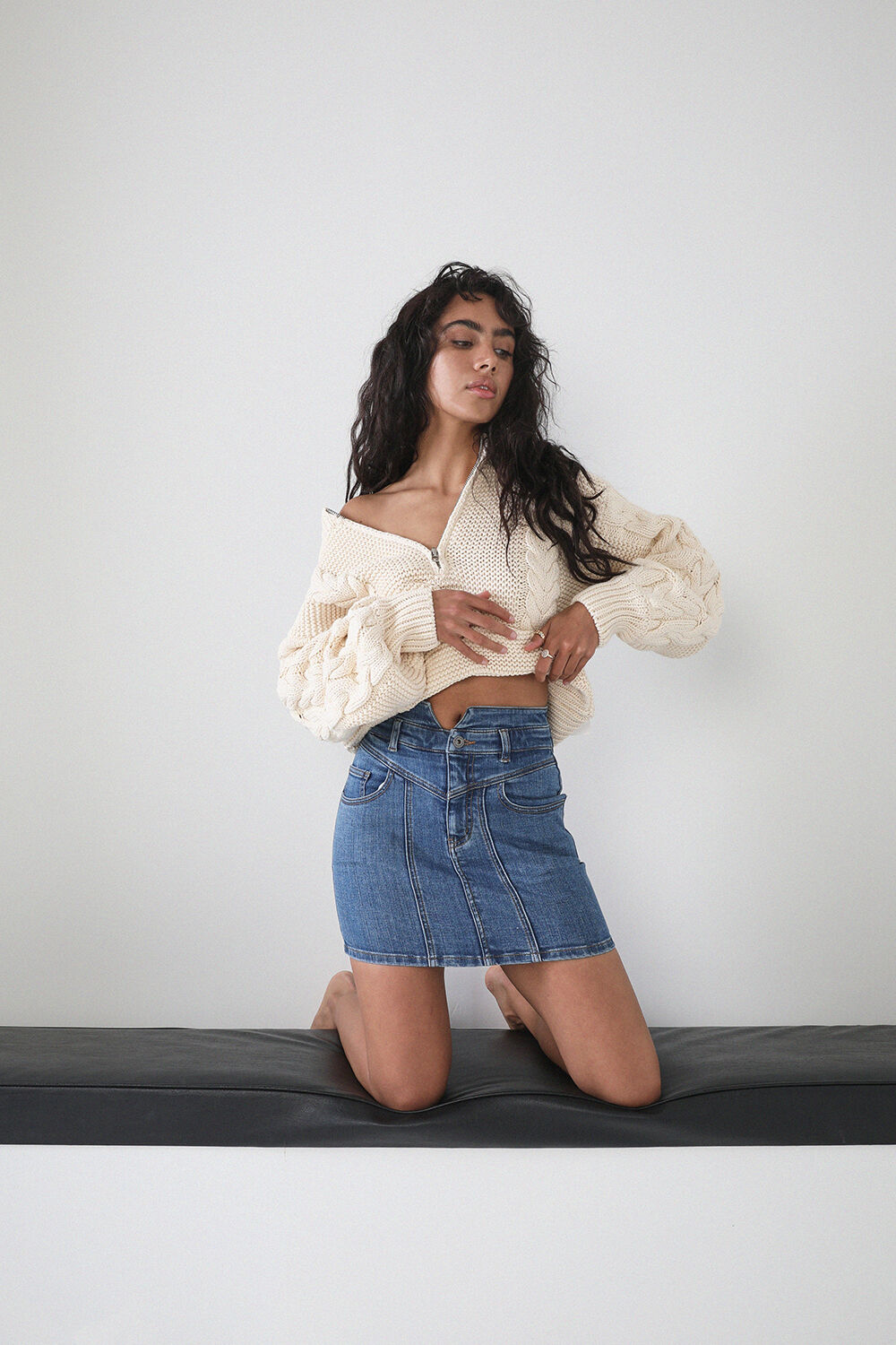 bardot black denim skirt