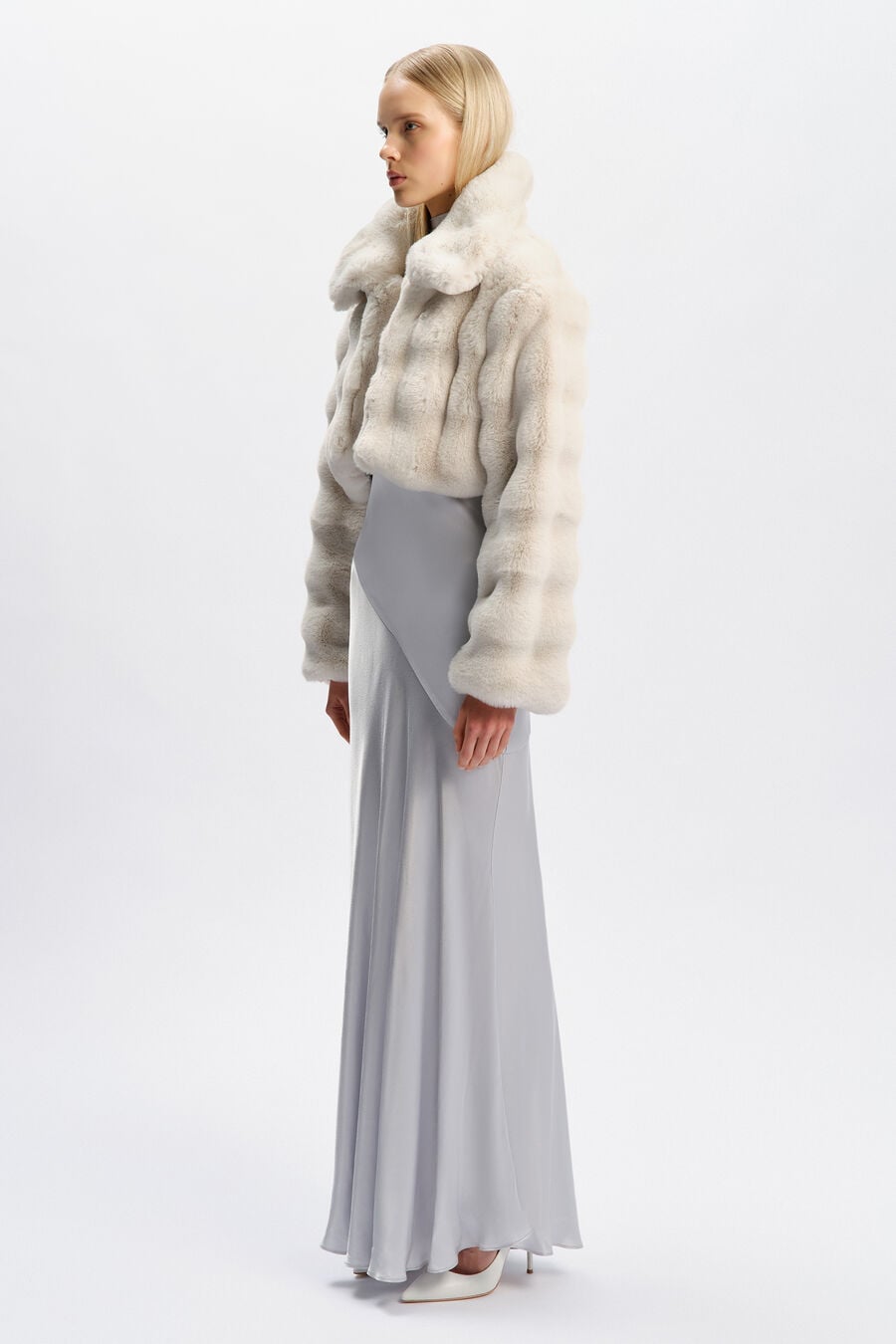 ATHERA CROPPED FAUX FUR JACKET in colour Soft Grey