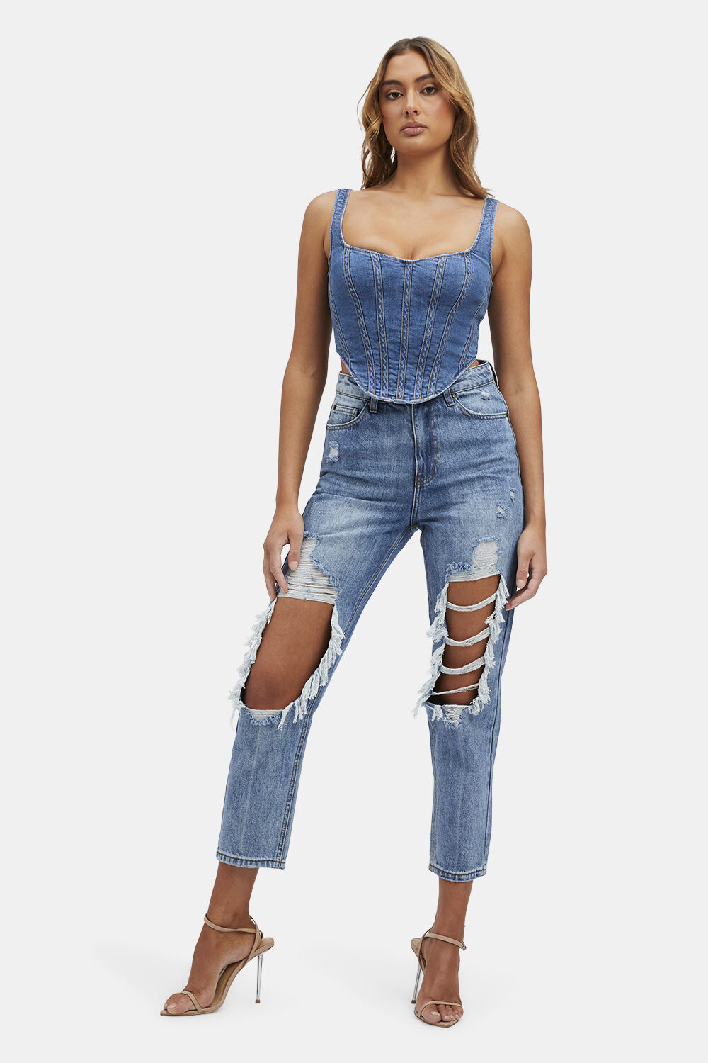 DENIM CORSET BUSTIER in colour MIDNIGHT NAVY
