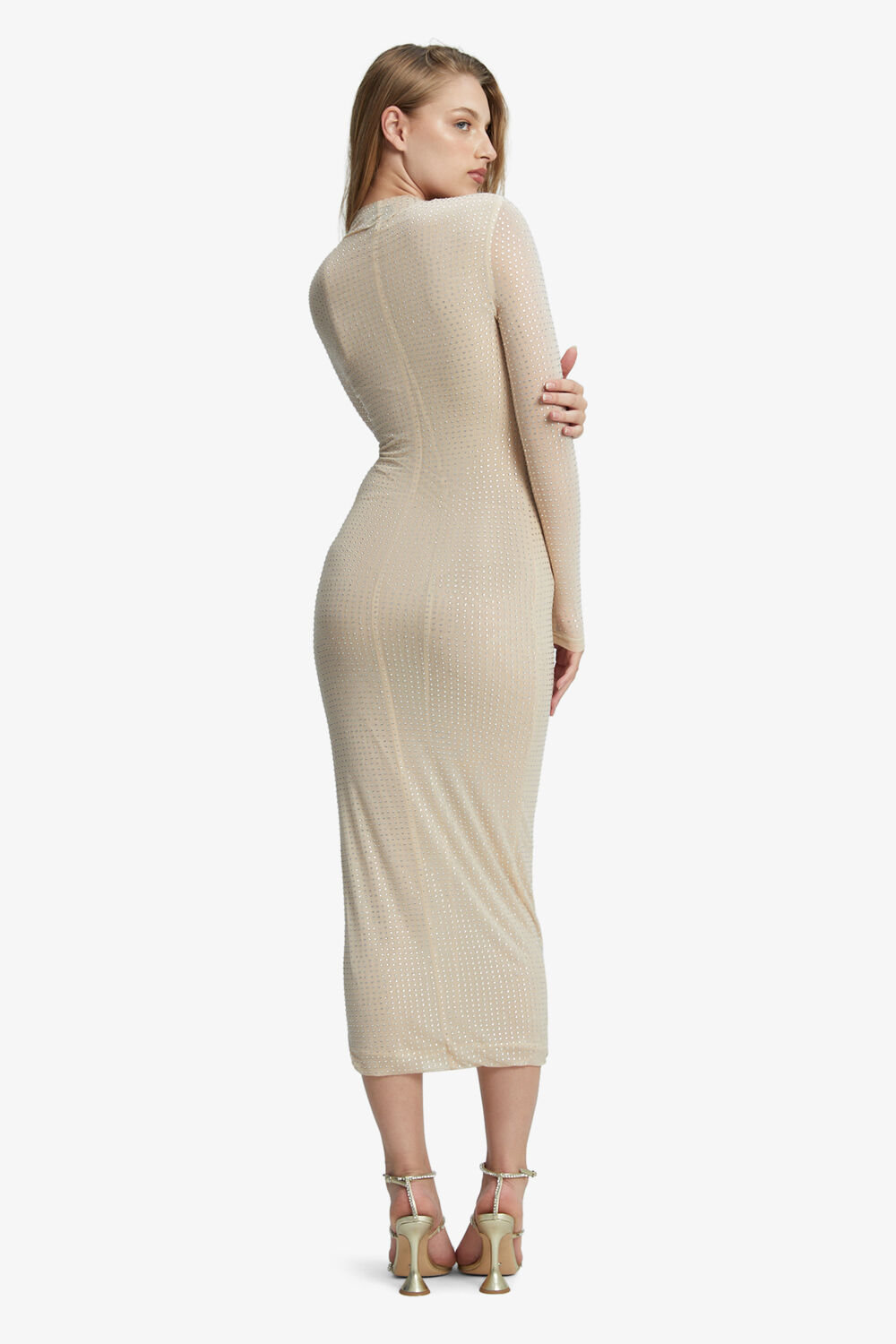 STROBE DIAMANTE MIDI DRESS in colour RUGBY TAN