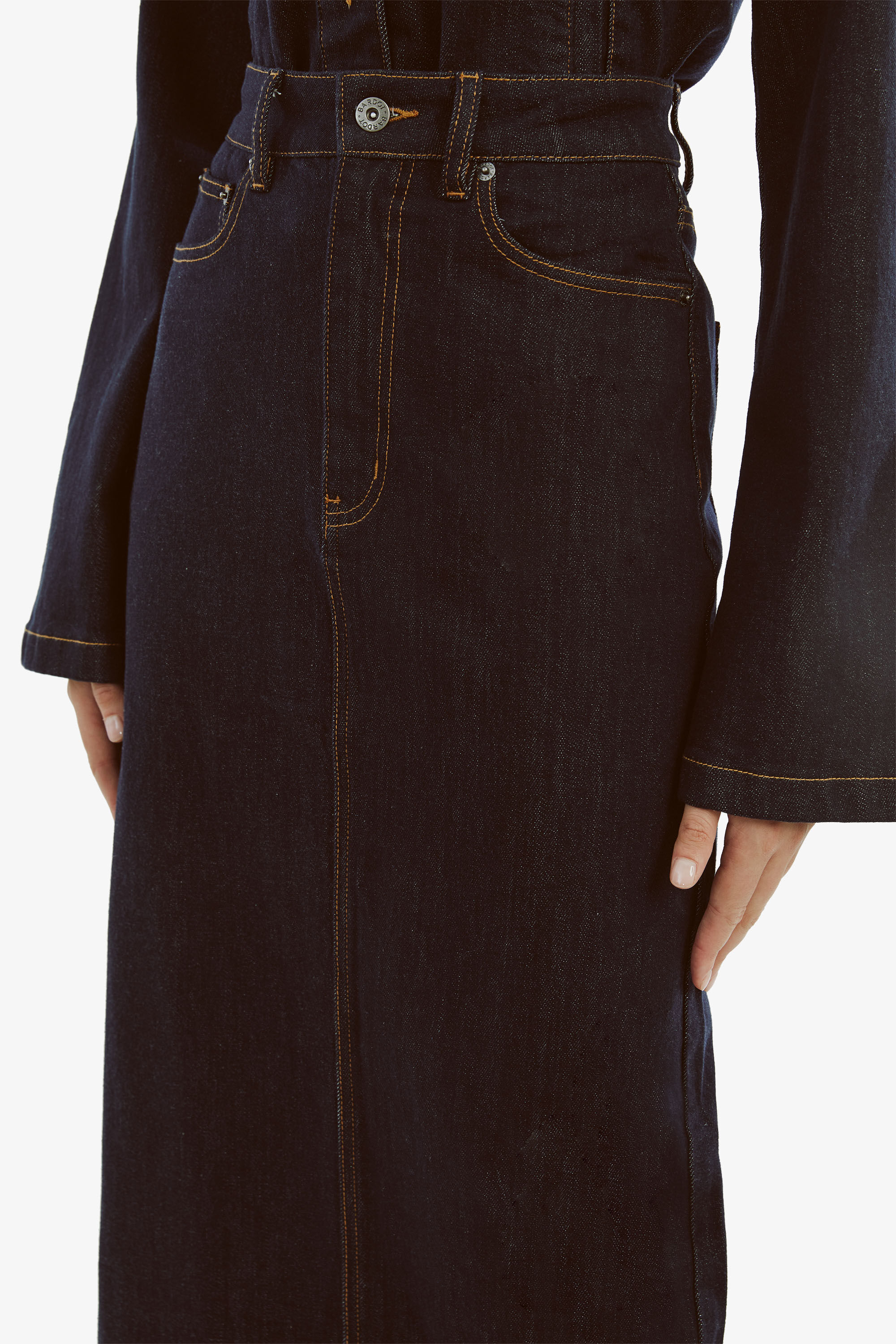 Evianna Denim Maxi Skirt In Dark | Bardot