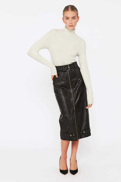 HAZEL VEGAN LEATHER SKIRT in colour CAVIAR