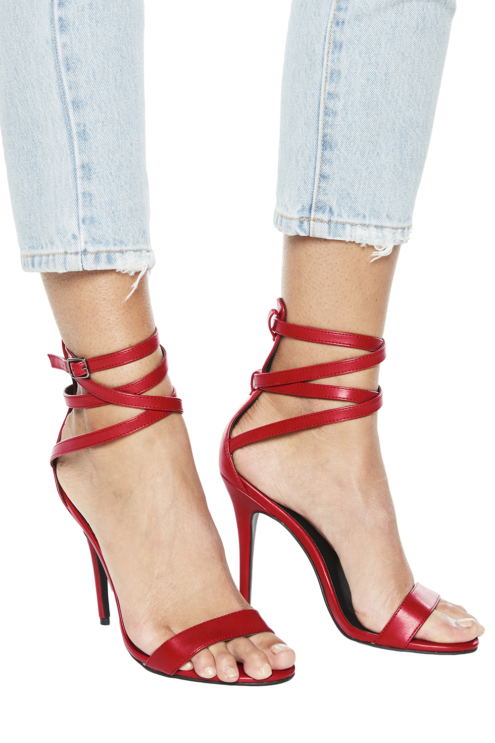 red buckle heels