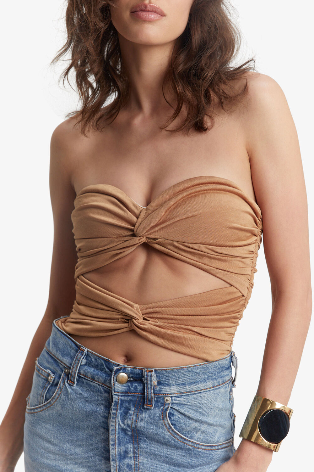 ADLEY KNOT FRONT BODYSUIT in colour HONEY MUSTARD