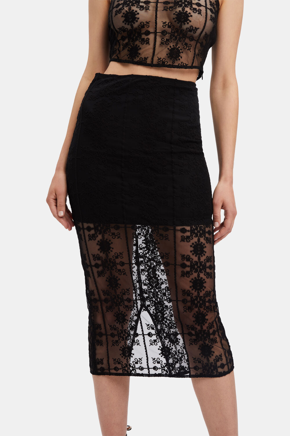 HARPER LACE MIDI SKIRT in colour CAVIAR
