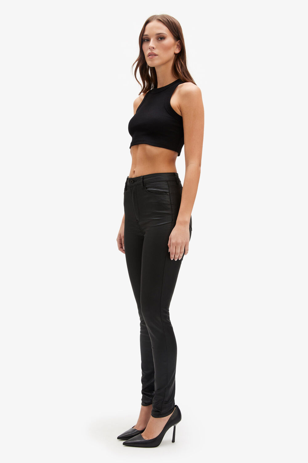 KHLOE HI TALL COATED JEAN in colour JET BLACK