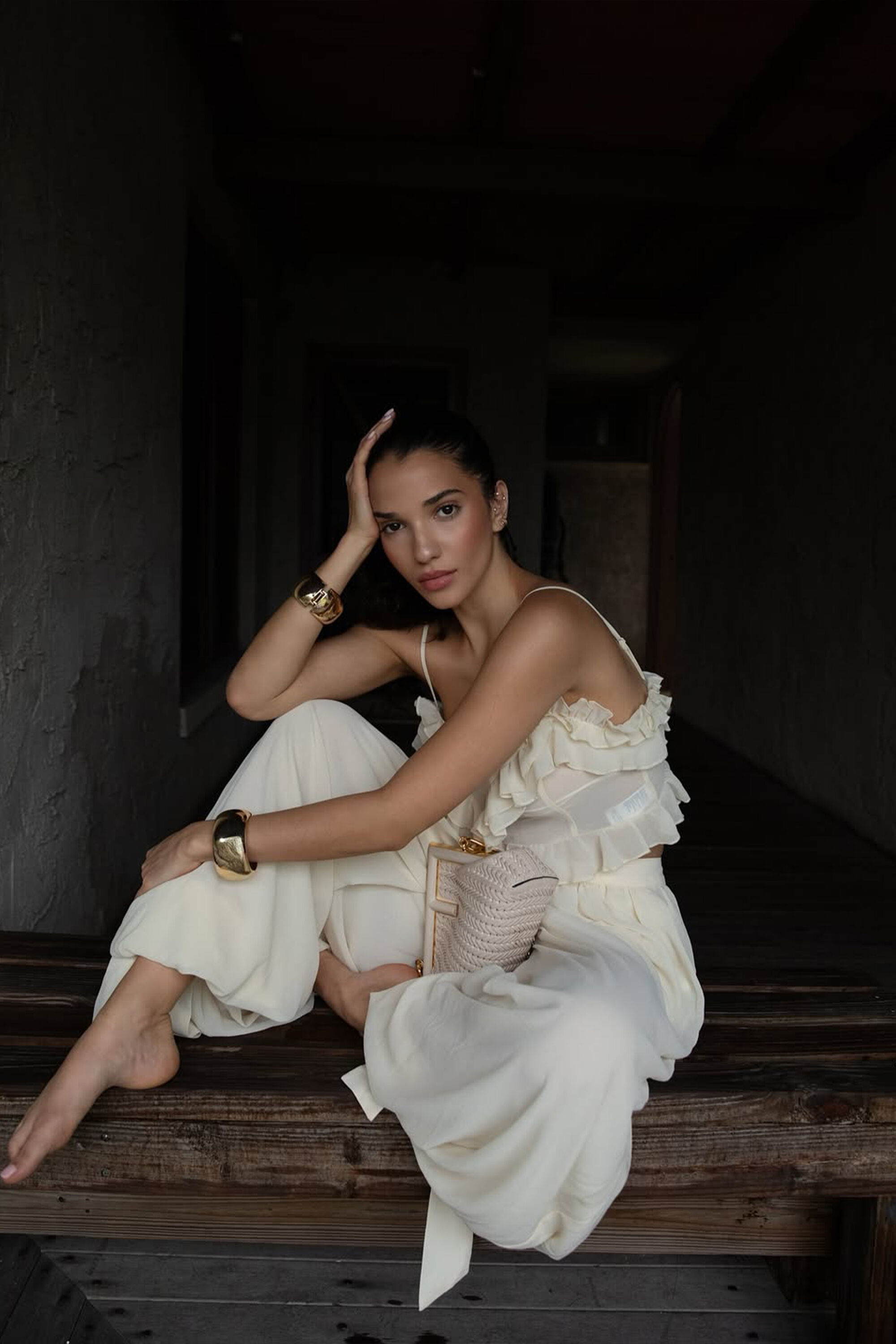 Alira Frill Detail Crop Top In Soft Beige | Bardot