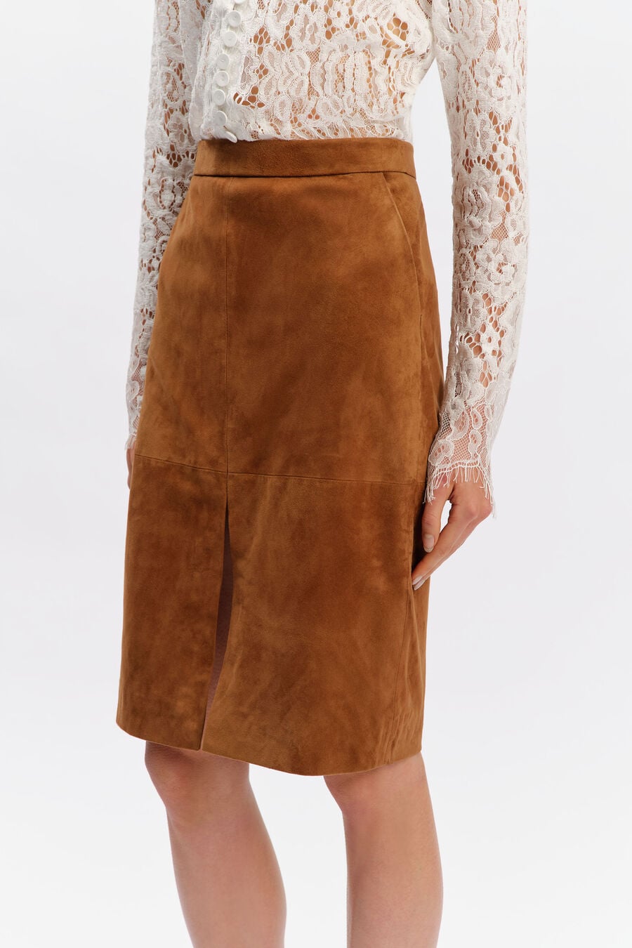 Rheba Genuine Suede Midi Skirt