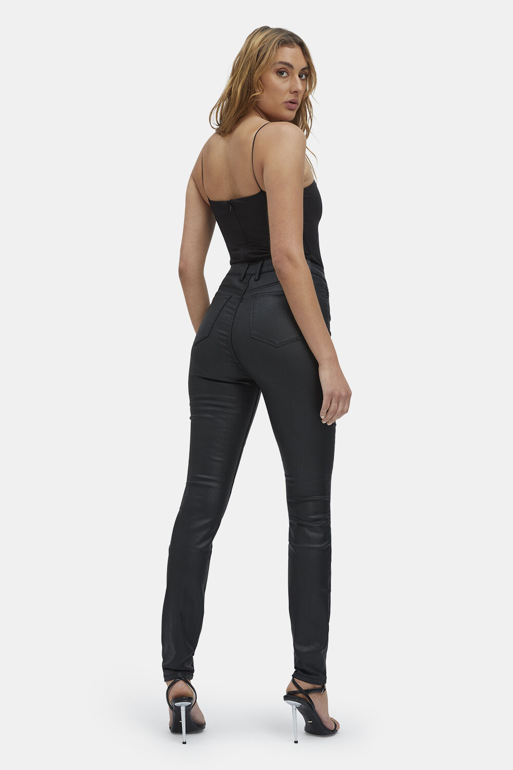 KHLOE HI TALL COATED JEAN in colour JET BLACK