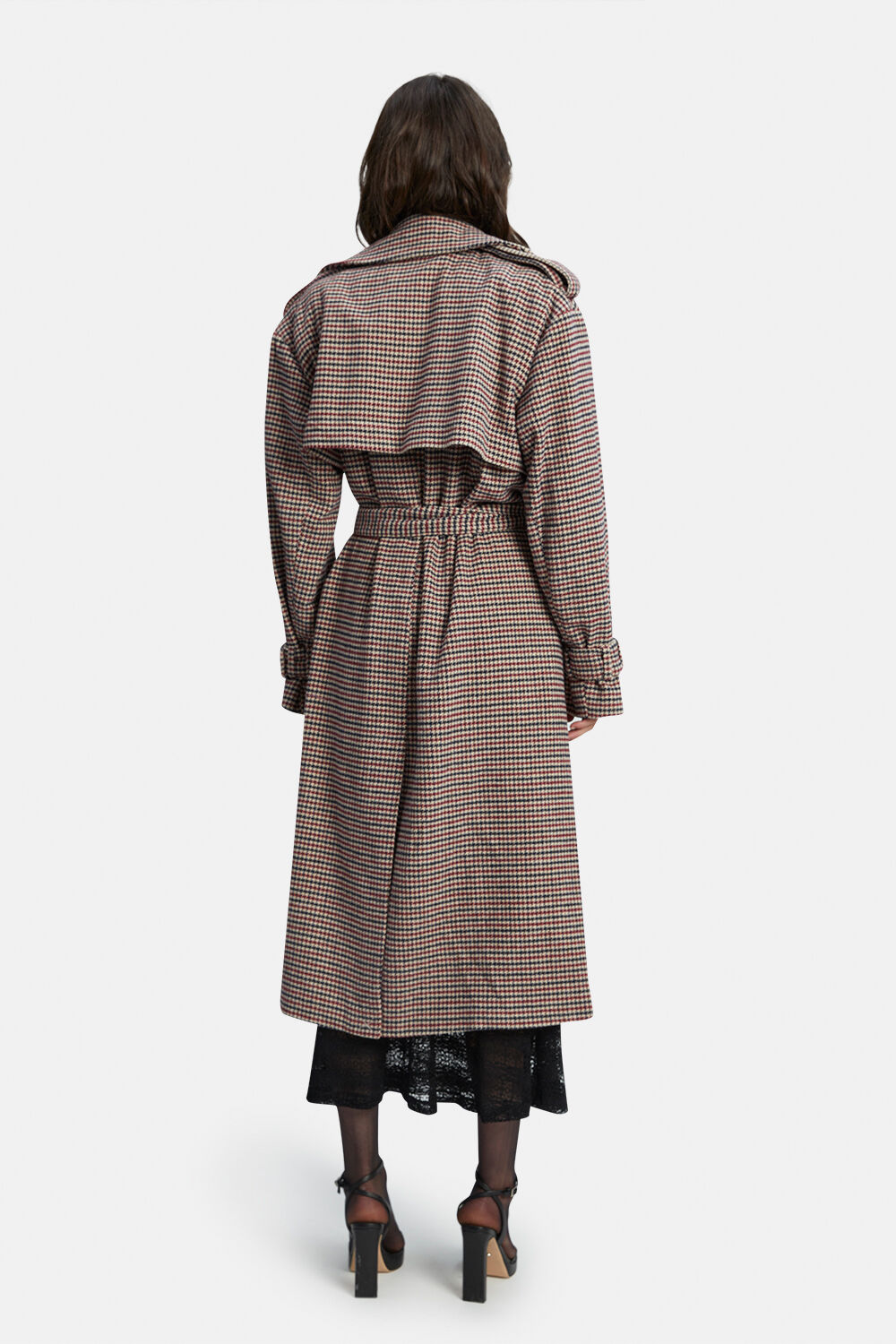OVERSIZED CHECK TRENCH in colour CAVIAR