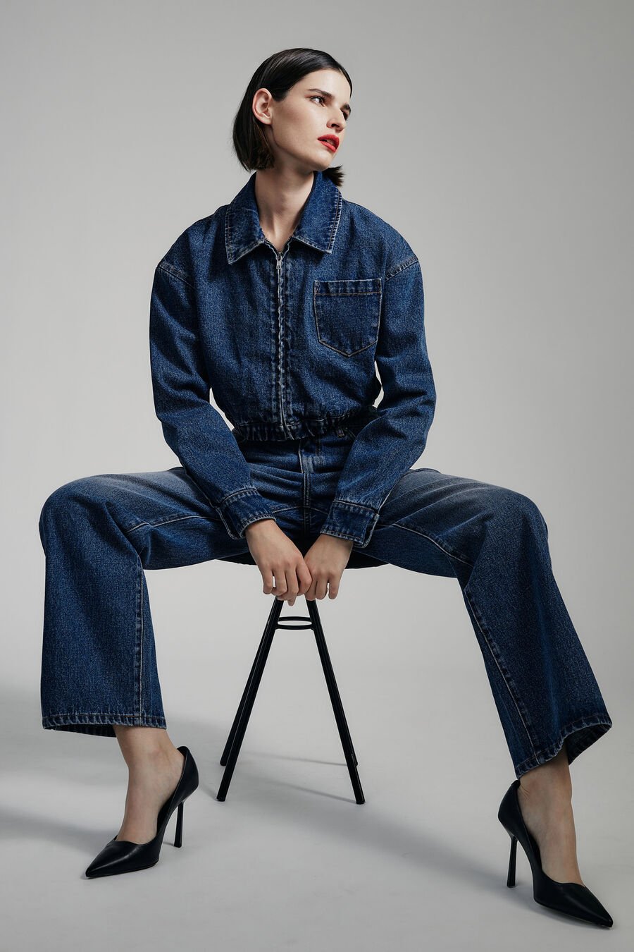 Cropped Bomber Denim Jacket