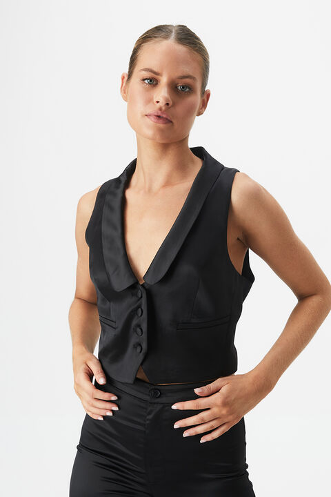 NYAH SATIN VEST in colour CAVIAR