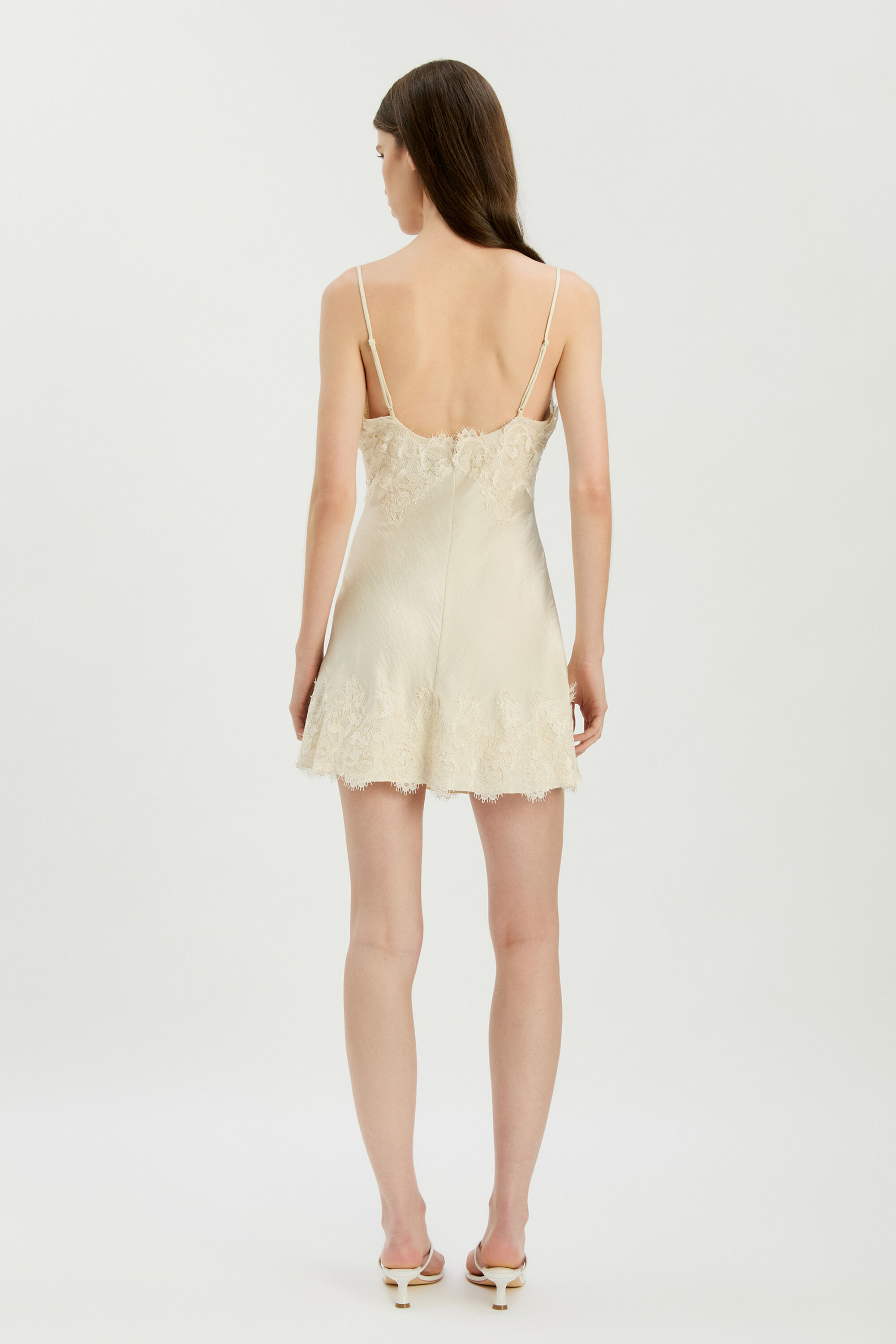 chinese dress ladies Ivory Satin Corset Shape Lace Trim Flare Mini Dress  PinkBlush