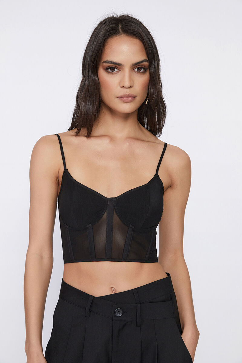 Mesh Corset Bustier In Black Bardot