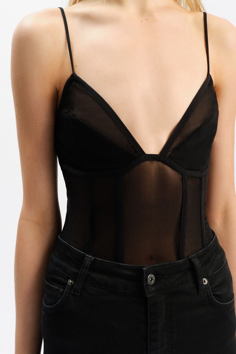 JOVANA MESH BODYSUIT in colour Black