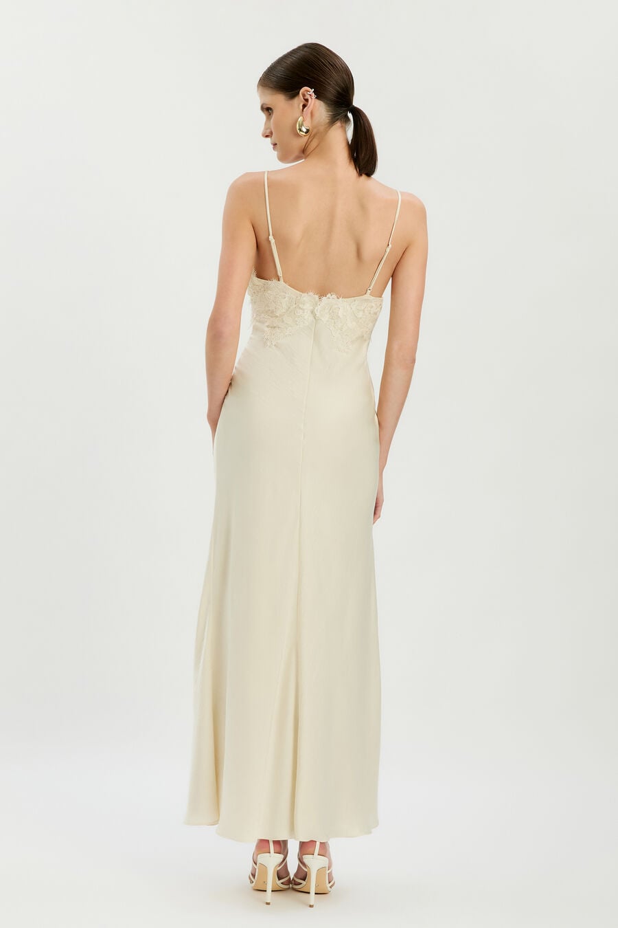 ELISAN LACE SATIN MAXI DRESS in colour IVORY