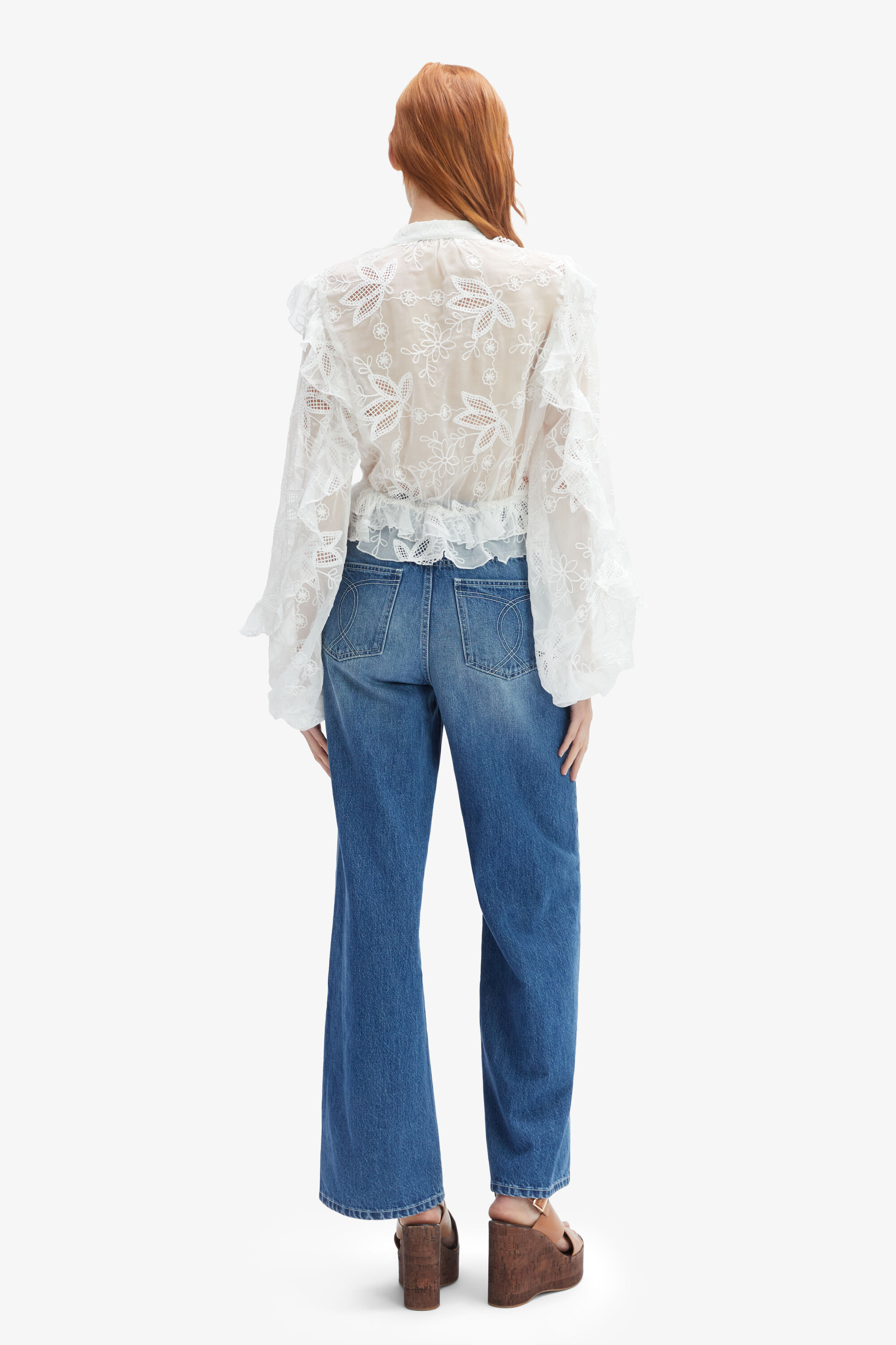 Frill Embroidered Blouse In Orchid White | Bardot