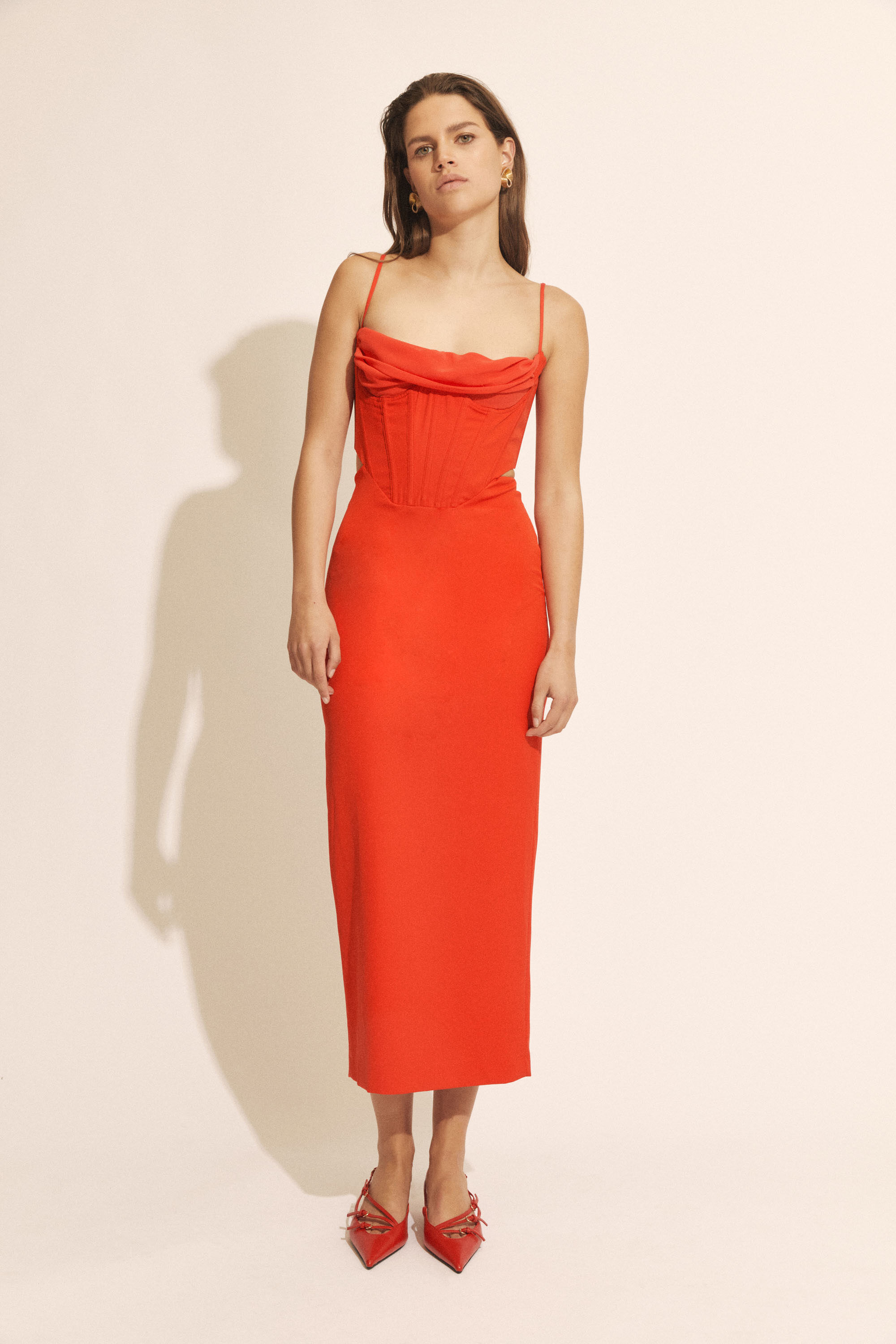 Red bardot midi dress shop
