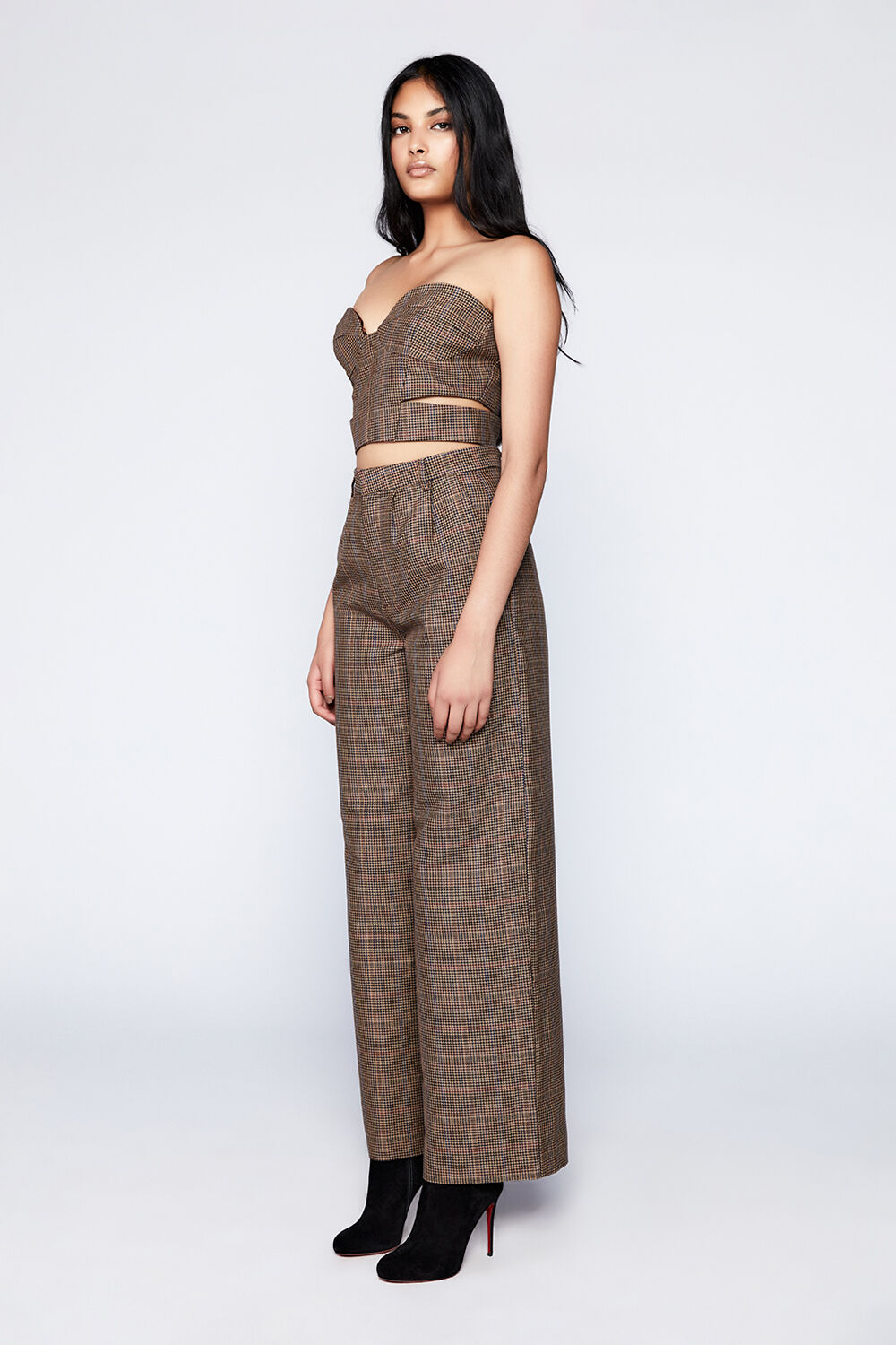 CHECK TUCK PANT in colour TOBACCO BROWN