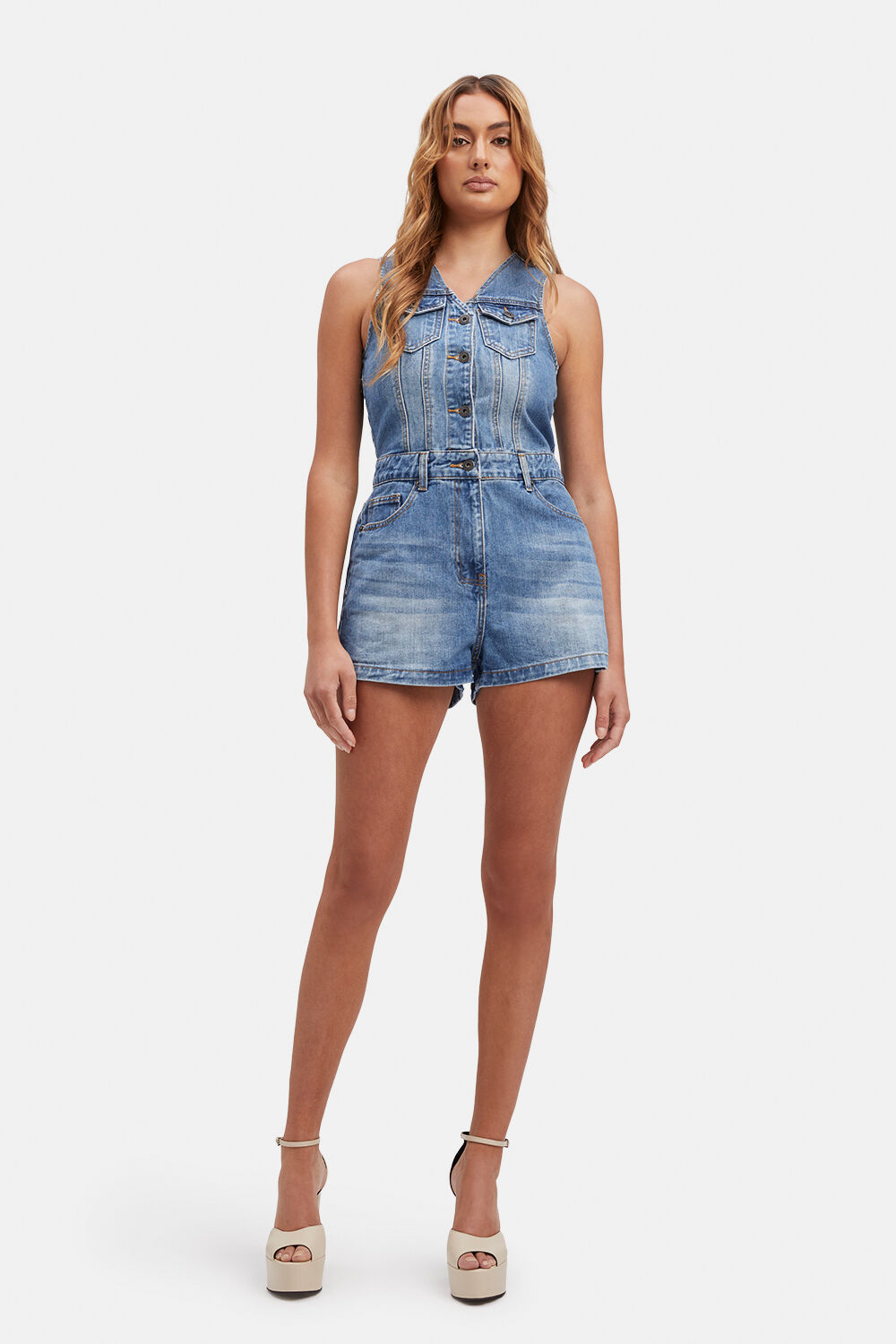 Bardot denim playsuit top