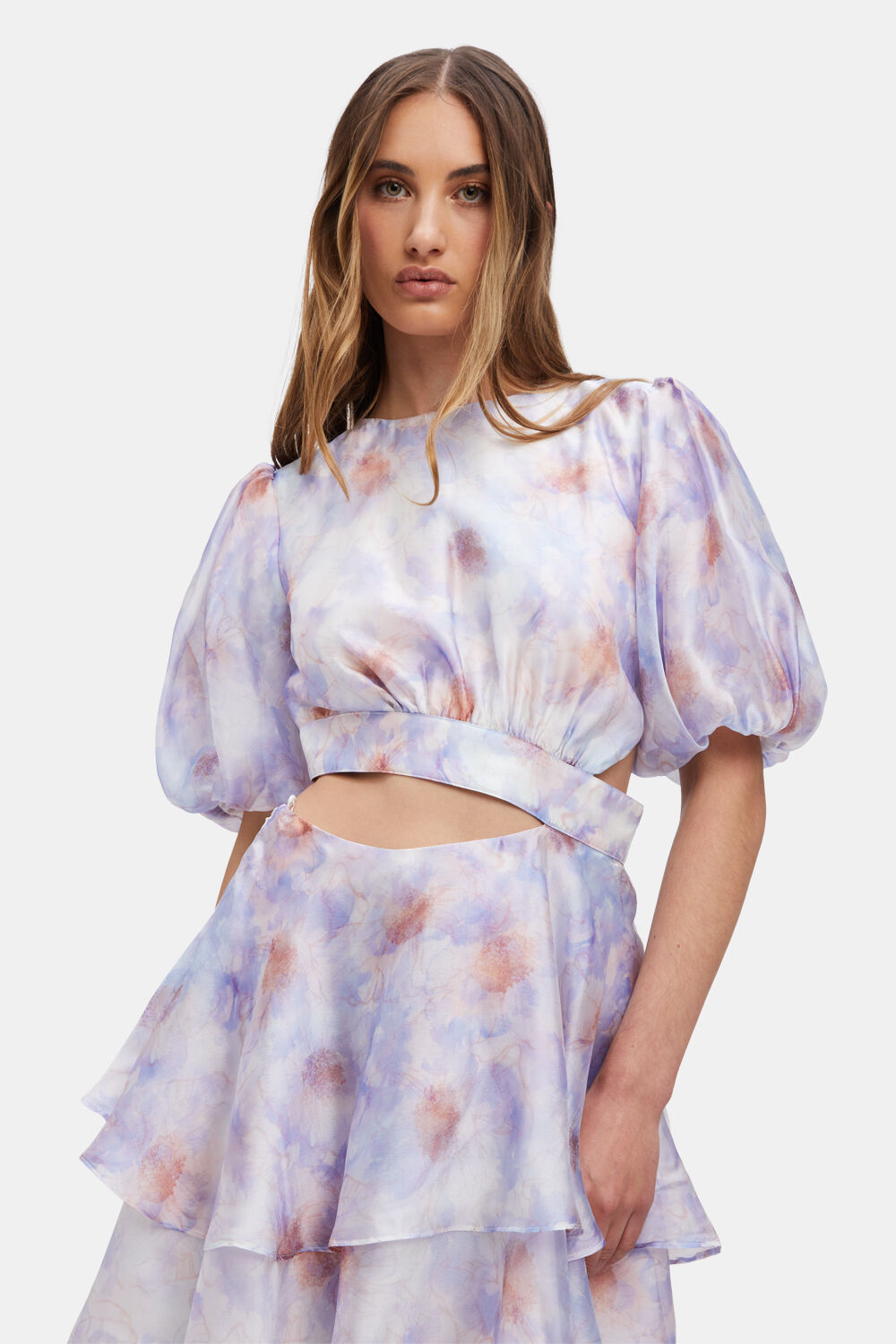MAIA FLORAL MINI DRESS in colour FAIR ORCHID